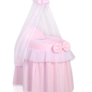 Wicker crib for doll - Moses basket for dolls with drape - pink