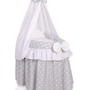 Wicker crib for doll - Moses basket for dolls with drape - grey