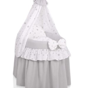 Wicker crib for doll - Moses basket for dolls with drape - grey