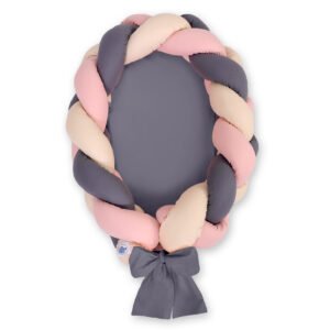Braided baby nest 2 in 1 - beige-pastel pink-anthracite