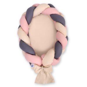Braided baby nest 2 in 1 - beige-pastel pink-anthracite