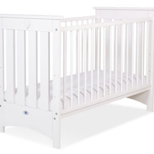 Wooden baby cot  120x60cm Lorenzo III white, with teething rail