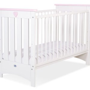 Wooden baby cot 120x60cm Lorenzo III white-pink, with teething rail