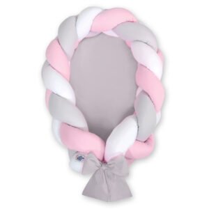 Braided baby nest 2 in 1 - white-gray-pink