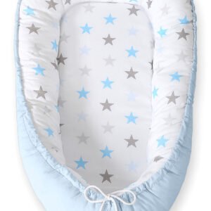 Baby nest double-sided Premium Cocoon for infants BOBONO- gray-blue stars/ blue