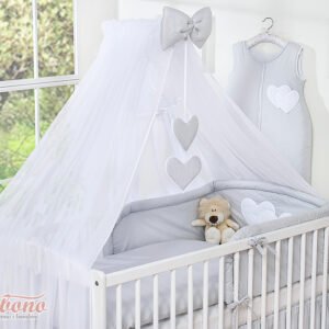 Mosquito-net made of chiffon- Hanging Hearts gray