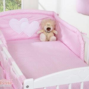 Bedding set 3-pcs- Hanging Hearts white polka dots on pink
