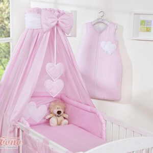 Canopy made of fabric- Hanging Hearts white polka dots on pink