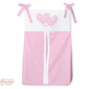 Diaper bag- Hanging Hearts white polka dots on pink