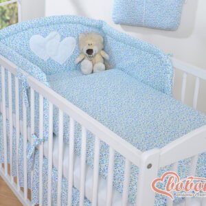 Bedding set 3-pcs- Hanging Hearts little blue flowers