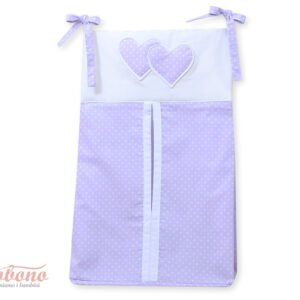 Diaper bag- Hanging Hearts white polka dots on lilac