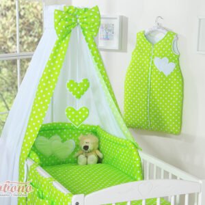 Canopy made of fabric- Hanging Hearts white dots on green