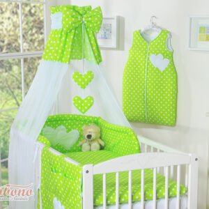 Canopy made of Chiffon- Hanging Hearts white dots on green
