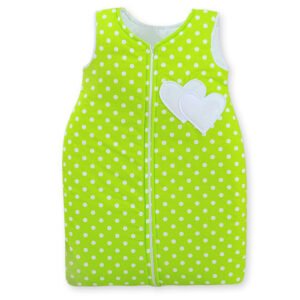 Sleeping bag- Hanging hearts white dots on green