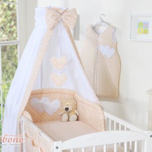 Canopy made of fabric- Hanging Hearts white dots on beige