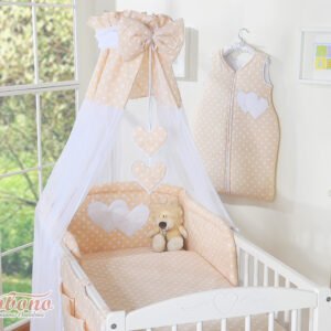 Canopy made of Chiffon- Hanging Hearts white dots on beige