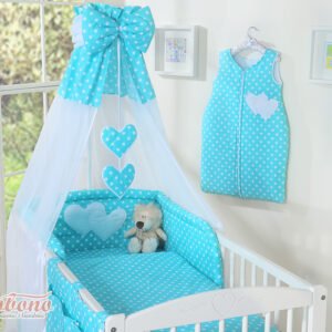Canopy made of Chiffon- Hanging Hearts white dots on turquoise