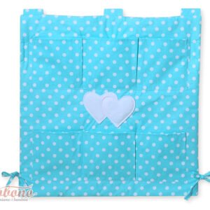 Cot tidy- Hanging Hearts white dots on turquoise
