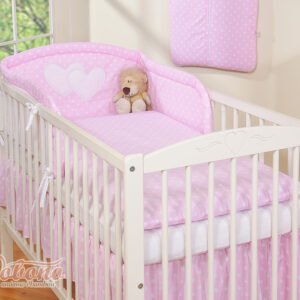 Bedding set 3-pcs- Hanging Hearts white dots on pink