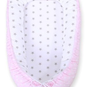 Baby nest double-sided Premium Cocoon for infants BOBONO- dots on pink/ grey stars