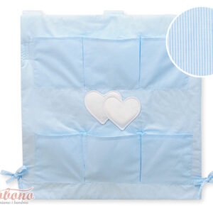 Cot tidy- Hanging Hearts blue strips