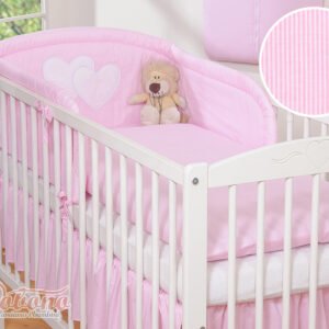 Bedding set 3-pcs- Hanging Hearts pink strips