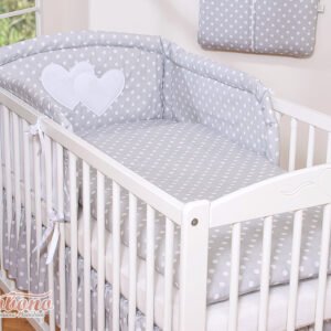 Bedding set 3-pcs- Hanging Hearts white dots on grey