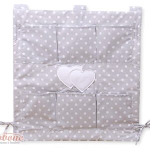 Cot tidy- Hanging Hearts white dots on grey