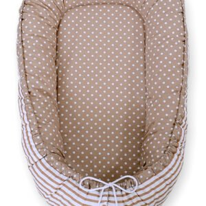 Baby nest double-sided Premium Cocoon for infants BOBONO- dots on brown/ strips