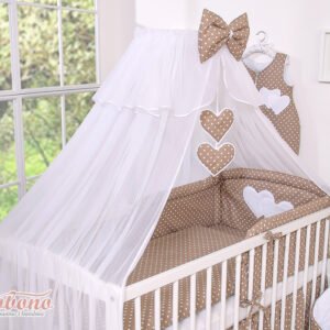 Mosquito-net made of chiffon- Hanging Hearts white dots on brown