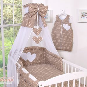 Canopy made of Chiffon- Hanging Hearts white dots on brown