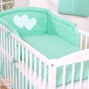 Bedding set 3-pcs Hanging Hearts white dots on mint