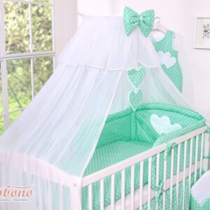 Mosquito-net made of chiffon- Hanging Hearts white dots on mint
