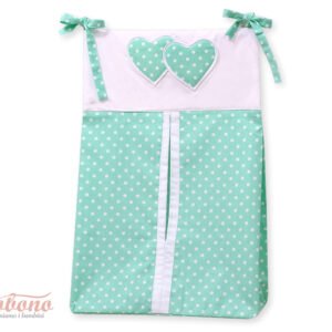 Diaper bag- Hanging Hearts white dots on mint