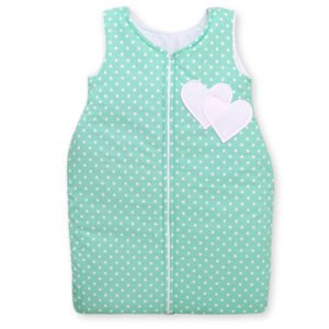 Sleeping bag- Hanging hearts white dots on mint