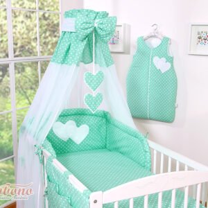 Canopy made of Chiffon- Hanging Hearts white dots on mint