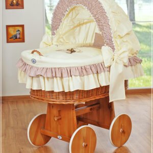 Moses Basket/Wicker crib with hood- Teddy Bear with Bow brown