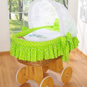 Moses Basket/Wicker hood crib- Owls green