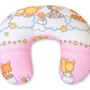 Breastfeeding Pillow Nursing Croissant Pillow, removable, Hands-Free Feeding- Forest animals pink