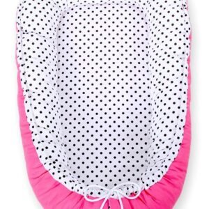 Baby nest double-sided Premium Cocoon for infants BOBONO- balck dots/ dark pink