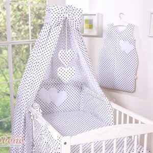 Canopy made of fabric- Hanging Hearts black dots on white
