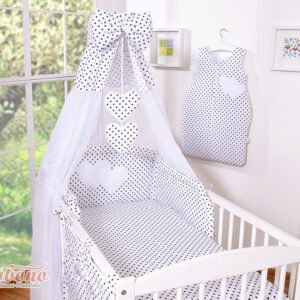 Canopy made of Chiffon- Hanging Hearts black dots on white