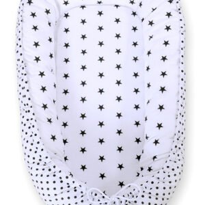 Baby nest double-sided Premium Cocoon for infants BOBONO- black stars/ dots