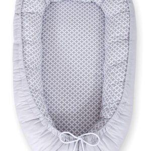Baby nest double-sided Premium Cocoon for infants BOBONO- Grey rosette /grey