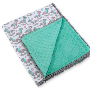 Double-sided blanket minky with pompons - rocking horses