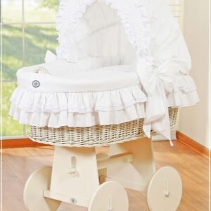Moses Basket/Wicker crib with hood- Little Angel white