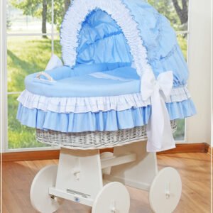 Moses Basket/Wicker crib with hood- Bellamy blue