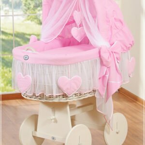 Moses Basket/Wicker crib with hood- Amelie pink