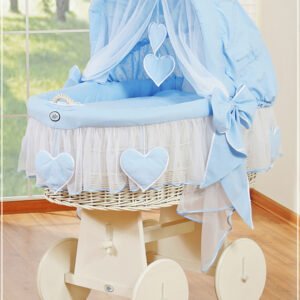 Moses Basket/Wicker crib with hood- Amelie blue