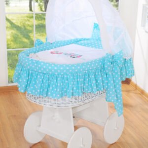 Moses Basket/Wicker hood crib- Owls turquoise